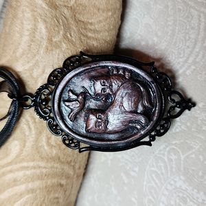 HANDMADE! Polymer clay cat pendant on a ribbon necklace. Cameo look.